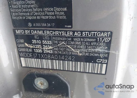 2008 Mercedes-Benz Cl 550 z USA, uszkodzony, nr VIN WDDEJ71X08A014242